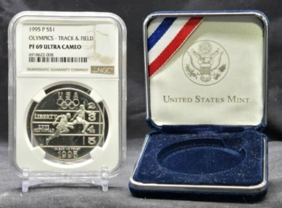 1995 P OLYMPICS - TRACK & FIELD $1 - NGC PF69 UC - SILVER COIN BROWN LABEL - Image 1 of 4