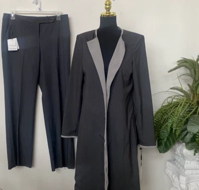 NWT Calvin Klein Women’s Charcoal /Gray 2 Pc Long Jacket Pant Suit Size 12, $280 - Image 1 of 4