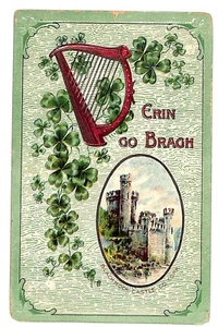 Irish Postcard Erin Go Bragh Blackrock Castle Emb. Newark Valley, NY 1912 PM - Picture 1 of 2