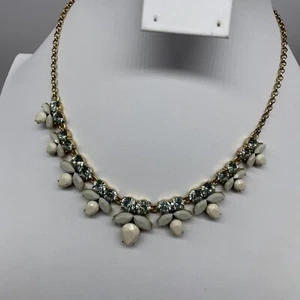 J.Crew Statement Necklace Cream Green Gray Gold Tone Loop Chain 17” With 2” Ext - Picture 1 of 10