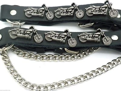 Cuero Genuino Motociclista Motocicleta Bota Correas Hebilla Cadena Para Mujer Hombre PAR NUEVO Foto 1 de 4