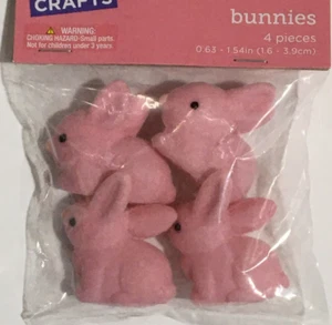 PACK OF FOUR (4) FUZZY PINK 1.54" MINI BUNNY RABBITS BUNNIES CRAFTS DOLLHOUSE - Picture 1 of 1