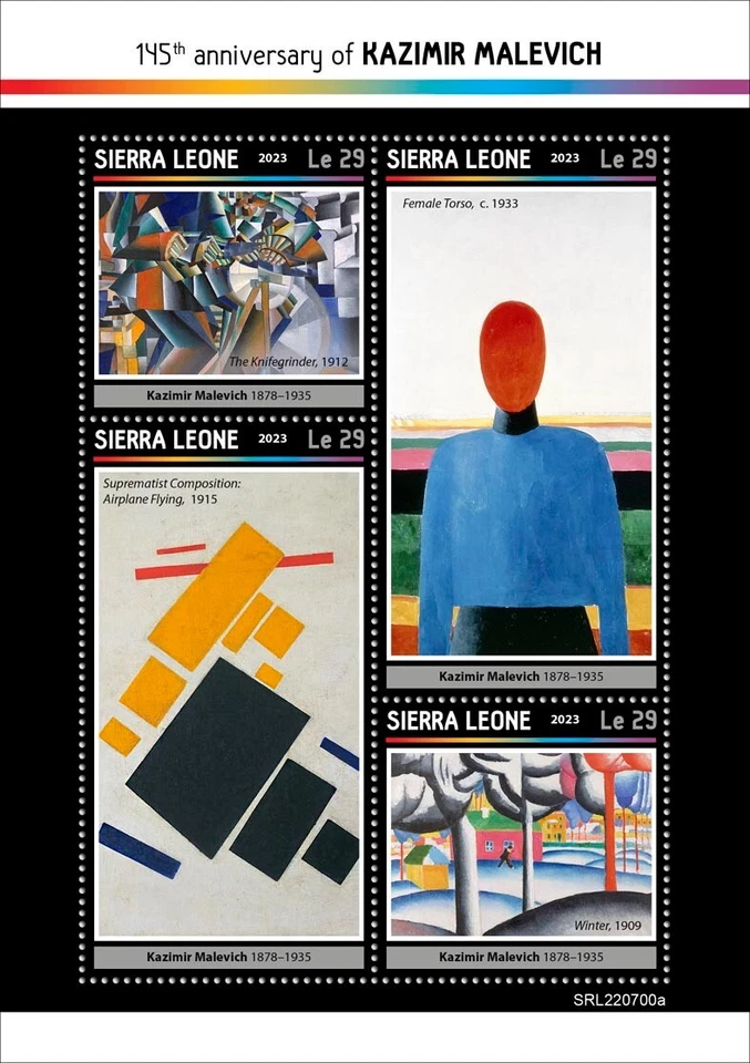 Estampillas artísticas de Kazimir Malevich MNH 2023 Sierra Leona M/S Foto 1 de 1