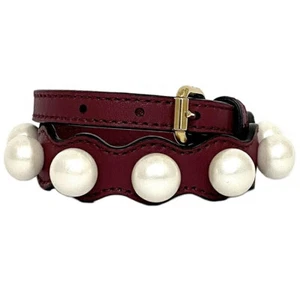 FENDI Bracelet Wine Red White Good Condition S Small Size Leather Fashion Pearl - Picture 1 of 10