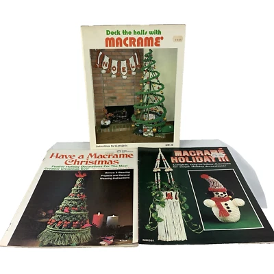 3 Vintage 1970s Christmas Macrame Holiday Pattern Books Trees Ornaments Wreath + - Photo 1/4
