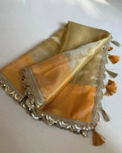 Premium Banarsi Soft  Tissue Silk Saree Collection With Lace On Border - Picture 1 of 6