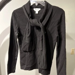 Petite Sophisticate 100% Italian Merino Wool Sweater V-neck Scarf Black Small - Picture 1 of 3