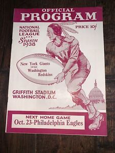 New York Giants Washington Redskins 1938 Season Program