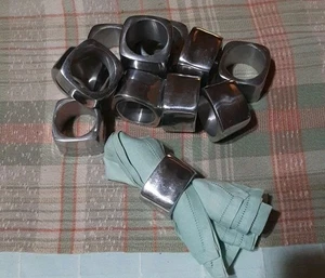Heavy Pewter Napkin Rings Set of 12- Nice! Hammered Steam Punk Nuts And Bolts - Picture 1 of 11
