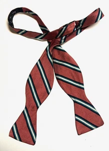 Vtg Self Tie Bow Tie Adjustable Classic 80's Pink Blue Stripe 100% Silk Preppy - Picture 1 of 6