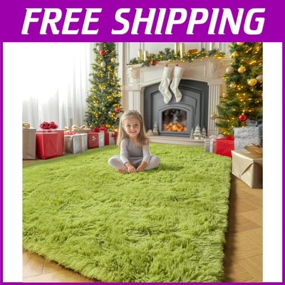 Fuzzy Fluffy Green Rug 5x7 for Nursery Aesthetic - Image 1 of 4