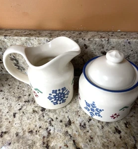 Pfaltzgraff Nordic Creamer 4 3/4" & 5" Sugar Bowl Lid Snowflake Reindeer Nordic - Picture 1 of 9