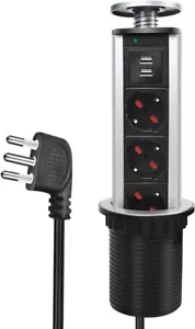 MULTIPRESA TORRE ELETTRICA A SCOMPARSA TAVOLO SCRIVANIA PRESE 3 SCHUKO 2 USB 10A - Foto 1 di 8