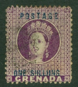 SG 13a Grenada 1875. 1/- deep mauve variety 'shlling' for 'shilling'. Very... - Picture 1 of 1