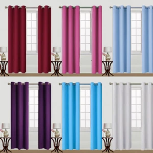 2PC SOLID GROMMET CURTAIN PANEL UNLINED INULATED THERMAL BLACKOUT K68 - Picture 1 of 29