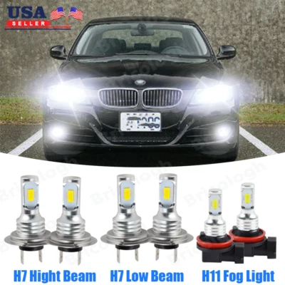 For BMW 323i 2006-2011 328i 2007-2016 6000K 6X White LED Headlights + Fog Bulbs - Image 1 of 4