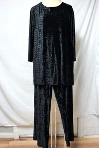 Dennis Basso Micro Pleat Black Stretch Velvet Pull On Pants Set &Tunic Top-2X - Picture 1 of 17