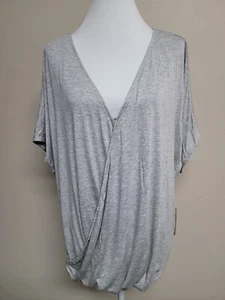 NWT MATTY M. Women's Plus Blouse Short Sleeve V-Neck Gray Color Stretch.Size 3X - Picture 1 of 14