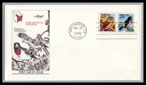 US FDC # 2284-2285 25c Grosbeak & Owl Artmaster PAIR LARGE Cachet 1988, 9p2545 - Picture 1 of 1