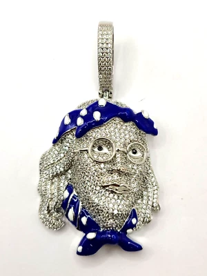 5AAA+ CZ Hop Hip Ice Out Benjamin Face Pendant 14k White Gold Plated - Image 1 of 4