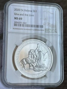 2020 St. Helena Una and The Lion 1 oz Silver Coin NGC MS69 - Picture 1 of 9