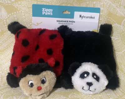 ZippyPaws 2-Pack SQUEAKIE PADS LADYBUG & PANDA  Plush Dog Toy New -FREE SHIPPING - Image 1 of 4