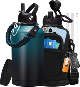 Insulated Water Bottle W/ Straw 64oz Stainless Steel Paracord Handle 1/2 Gallon - Picture 1 of 8
