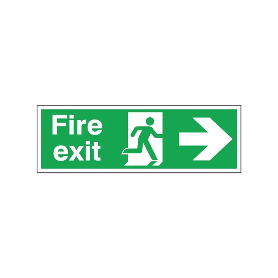 Safety Sign Fire Exit Running Man Arrow Right 150x450mm Self-Adhesive E99A/S - Image 1 of 1