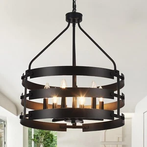 6 Light Farmhouse Chandelier, 18.66'' Black Pendant Light Fixture, Adjustable... - Picture 1 of 8