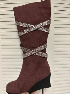 NEW! Joan Boyce Purple Embellished Rhinestone Tall Fashion Riding Boots 9 Medium - Picture 1 of 8