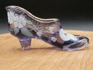 Vintage Fenton Purple Glass Shoe Hand-Painted Florals Signed T. Owens VERY NICE! - Picture 1 of 16