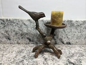 Cast Iron Bird on a Branch Candle Holder Rustic 6” X 6”