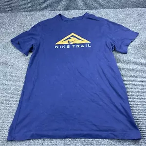 Nike Trail Run Shirt Mens Medium Blue Athletic Logo Short Sleeve Running Dri Fit - Picture 1 of 5