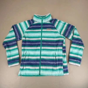 Columbia Jacket Boys XL Green Purple Fleece Zip Striped Hiking Fishing Camping - Picture 1 of 9