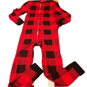 Old Navy red Buffalo Plaid Long Sleeve Long Johns Thermal 1 Piece Zip Outfit XS - Picture 1 of 12