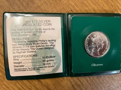 1988 $10 Uncirculated Coin 20g Grams 92.5% Silver Royal Australian Mint-great - Image 1 of 4
