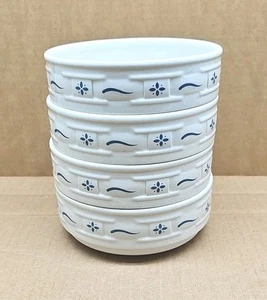 4 Longaberger Pottery Stacking Cereal or Soup Bowls Woven Traditions Blue 6" - Picture 1 of 6