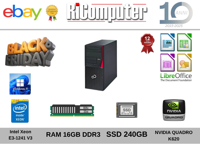 PROMO BLACKFRIDAY Workstation FUJITSU W530 Xeon  RAM 16GB SSD 240GB Nvidia Win11 - Immagine 1 di 1