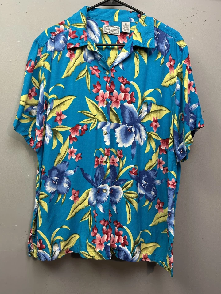 Camisa Jane Ashley Para Hombres 2XL Hawaiana Floral Rayón Abotonada Vacaciones Tropical Foto 1 de 4