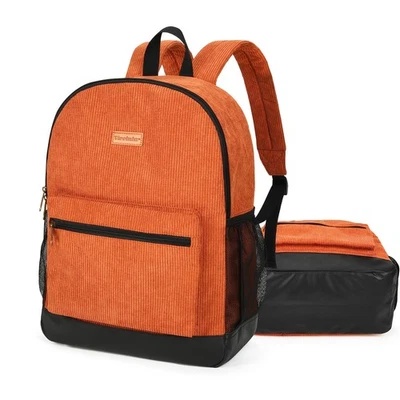 Mochila escolar de pana grande bolsa de viaje para computadora portátil para adolescentes color naranja Foto 1 de 4