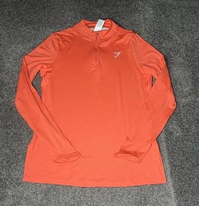 Gymshark Arrival Shirt Mens Medium Orange 1/4 Zip Pullover Jacket Slim Fit - Picture 1 of 13