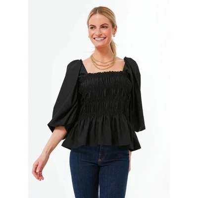 New Pomander Place Tuckernuck Annabelle Black Blouse Sz Small Puff Sleeve 2092A - Image 1 of 4