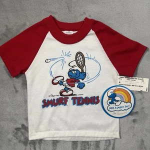 Vintage Neu mit Etikett 1982 Schlumpf Tennis Peyo T-Shirt Kleinkinder Kinder 24M - Bild 1 von 8