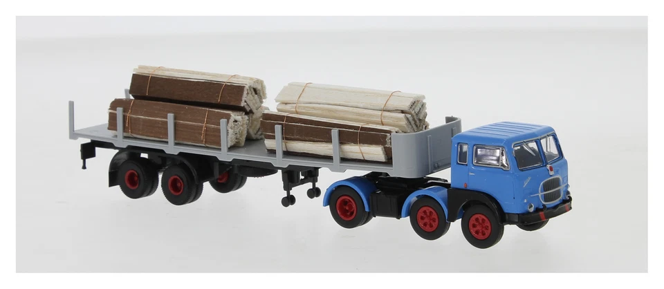 58509 Brekina HO 1:87 Fiat 690 Millepiedi Azzurro con stanti e carico legnami - Immagine 1 di 1