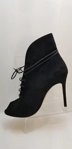 Gianvito Rossi Italy Black Suede Lace Up Peep Toe Vamp Booties Shoes Size 38  8 - Picture 1 of 13