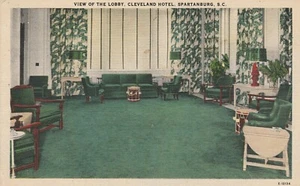 1930-45 Cleveland Hotel, Blick auf die Lobby, Spartanburg, S. C. Leinen Postkarte A1 - Bild 1 von 2