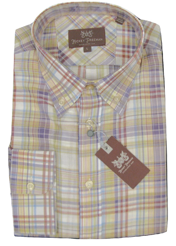 NEW! $165 Hickey Freeman Crisp Shirt! Large  *Colorful Plaid*  *Light Weight* - Image 1 of 1