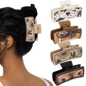 Western Hair Clips for Women Square Claw Clips Leather Hair Clip Western Claw... - Picture 1 of 6
