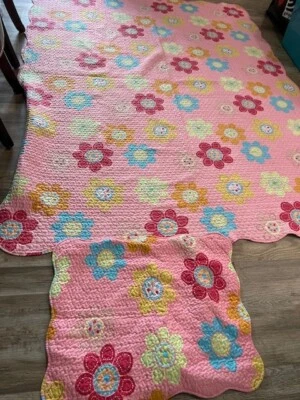 Ivy Hill Home Girls Twin Size Reversible Quilt Flowers and Stripes - Image 1 of 4