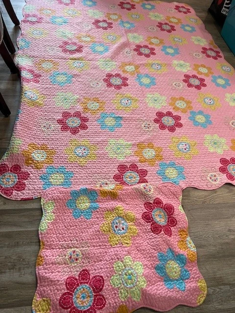 Ivy Hill Home Girls Twin Size Reversible Quilt Flowers and Stripes - Image 1 of 4